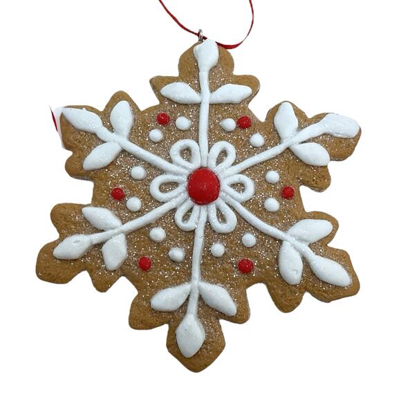 3 Red White Icing Gingerbread Snowflake Cookie Christmas Ornaments Baker - Picture 4 of 6